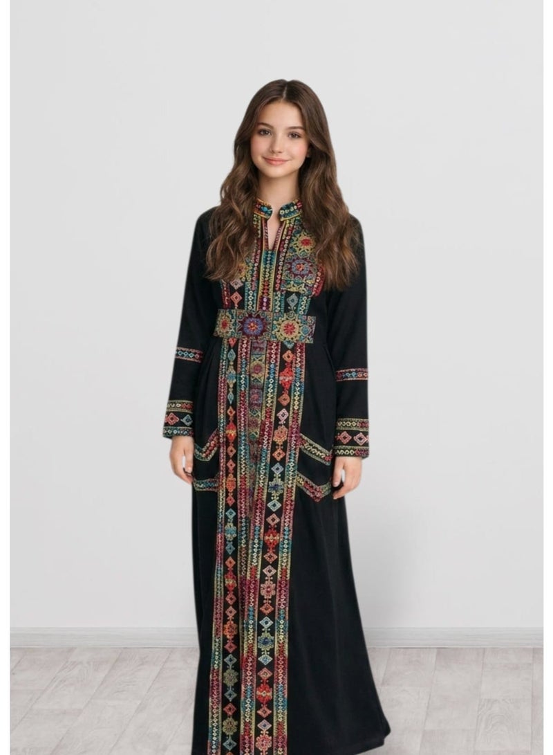 3DM Black Palestinian Dress with Multicolored Embroidery - Image 2